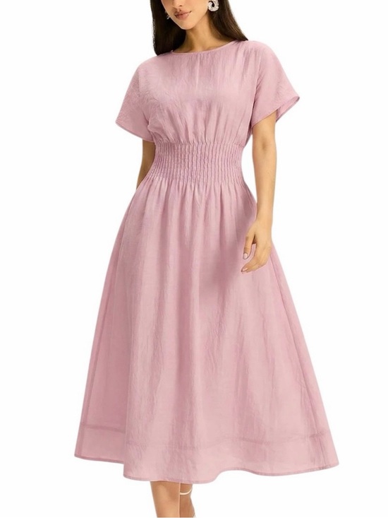 Commense Dresses & Skirts - Commense Dusty Rose Pink Smocked Waist Midi Dress Large NWT